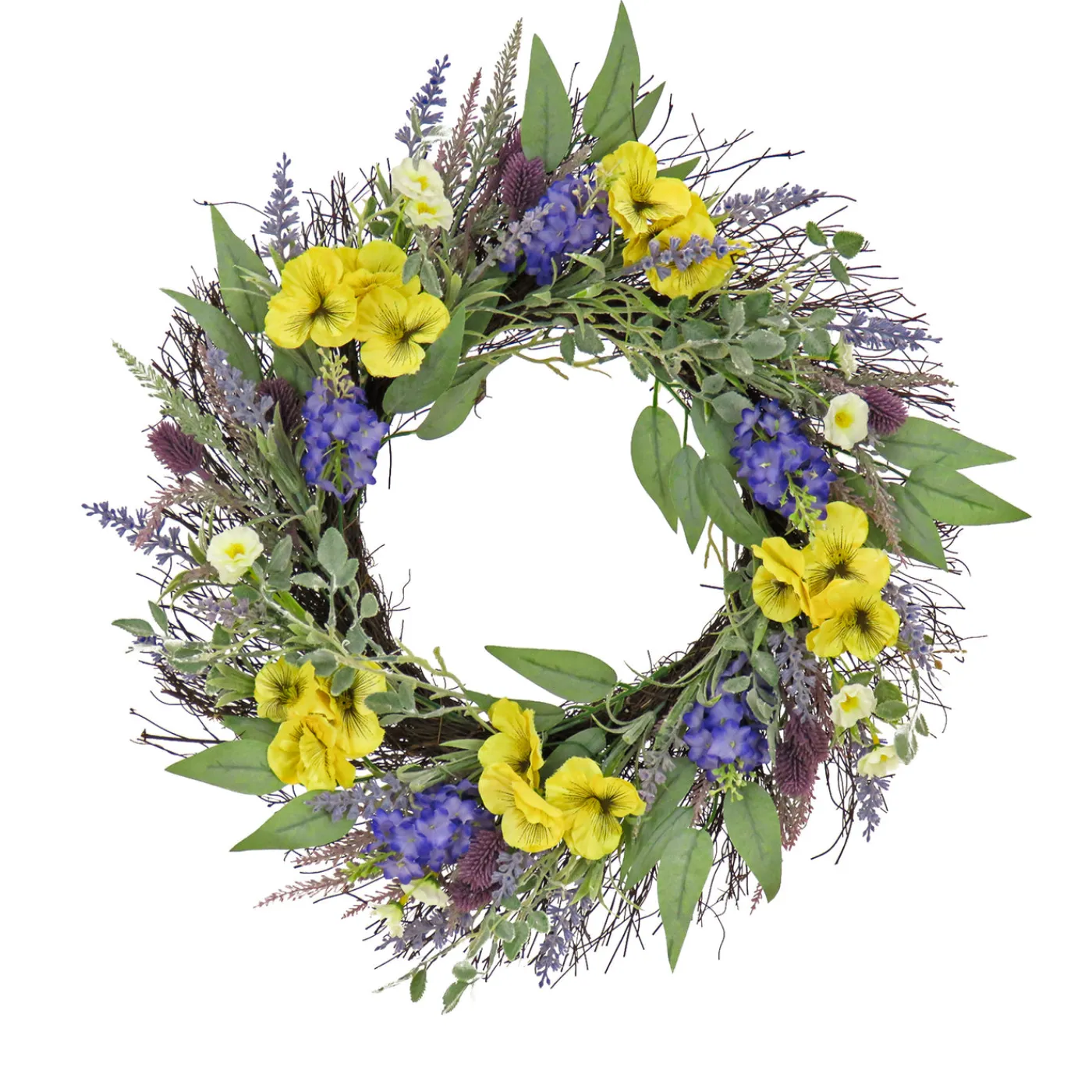 National Tree Company 22 in. Spring Wreath with Pansy Blooms, Lavender, and Assorted Blossoms