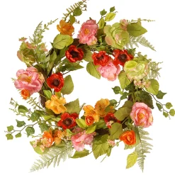 National Tree Company 22 in. Spring Wreath with Assorted Flowers, Fern Fronds, and Leafy Greens