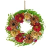 National Tree Company 17 in. Spring Wreath with Assorted Spring Flower Blooms, Seed Pods, Flowing Green Stems