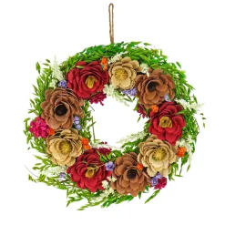 National Tree Company 17 in. Spring Wreath with Assorted Spring Flower Blooms, Seed Pods, Flowing Green Stems
