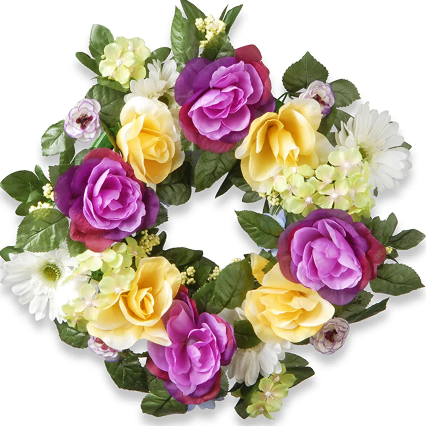 National Tree Company 18 in. Spring Wreath with Colorful Daisies, Hydrangeas, Roses, Leafy Greens