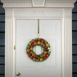 National Tree Company 20 in. Spring Wreath with Colorful Assorted Wood Cut Flowers, Flowing Green Leaves