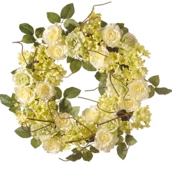 National Tree Company 20 in. Spring Wreath with Cream Rose Blooms, Branches, Leafy Greens