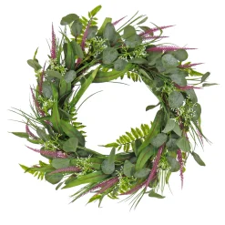 National Tree Company 22 in. Spring Wreath with Eucalyptus Leaves, Lavender, Flowing Green Stems