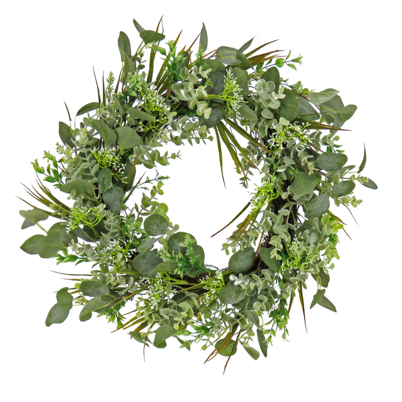 National Tree Company 22 in. Spring Wreath with Eucalyptus Leaves, Flowing Green Stems