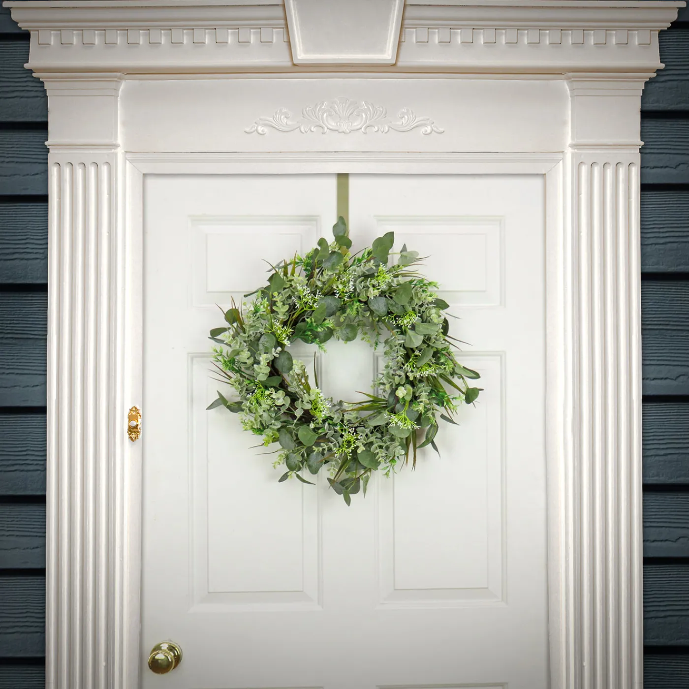 National Tree Company 22 in. Spring Wreath with Eucalyptus Leaves, Flowing Green Stems