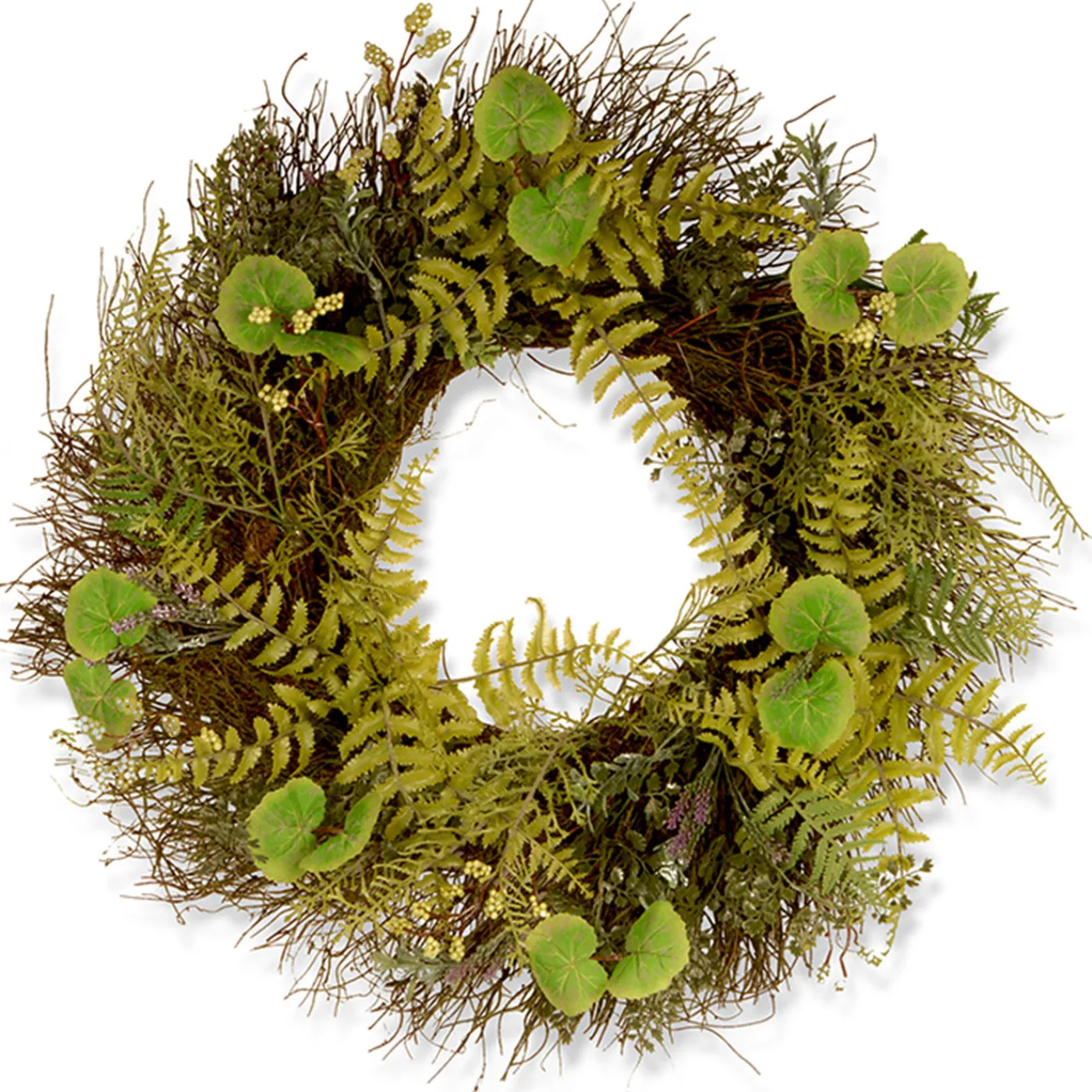 National Tree Company 24 in. Spring Wreath with Fern Leaves, Lavender, Leafy Greens