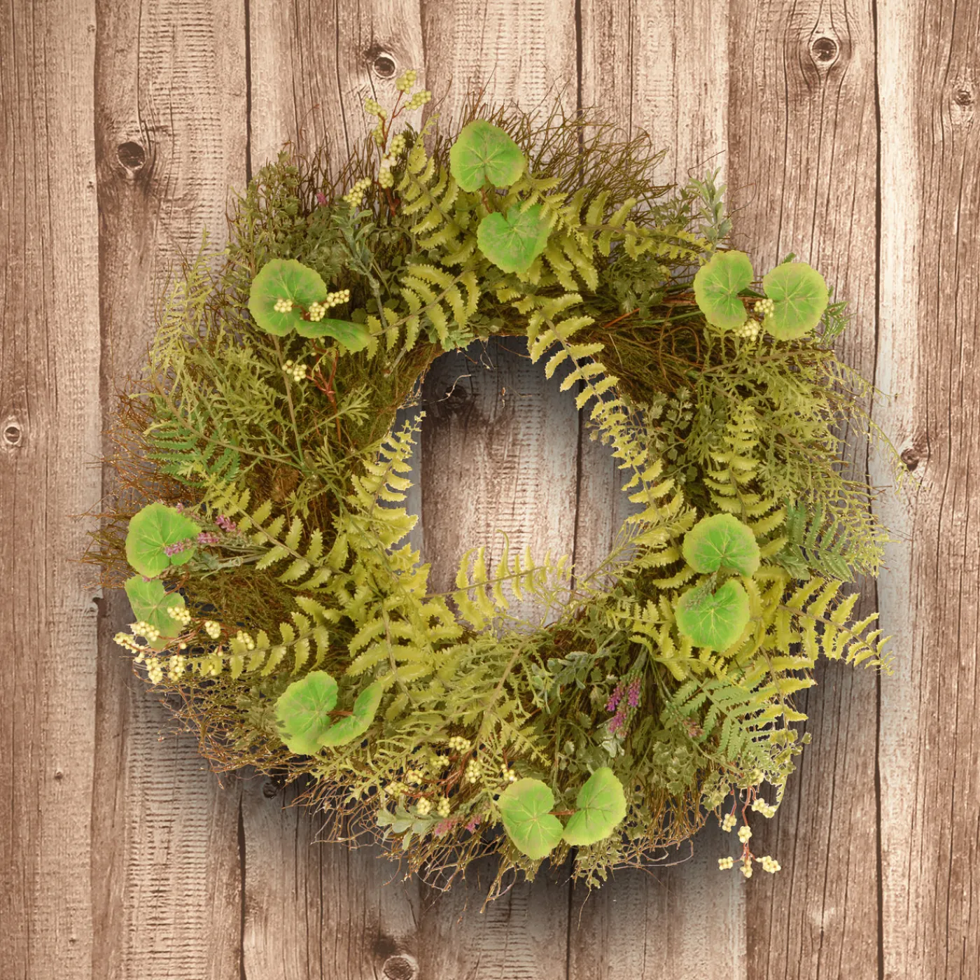 National Tree Company 24 in. Spring Wreath with Fern Leaves, Lavender, Leafy Greens