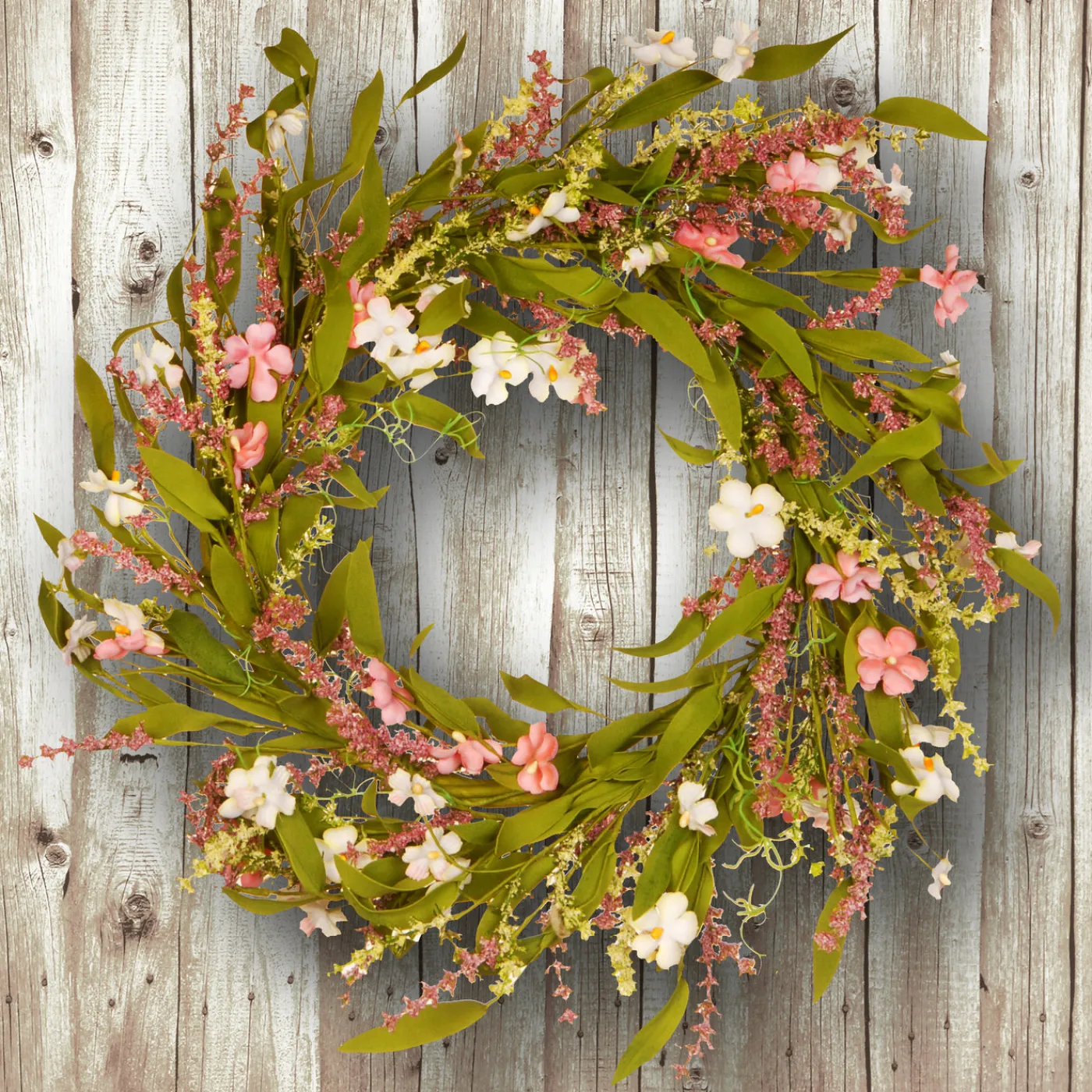 National Tree Company 22 in. Spring Wreath with Flower Blooms, Seed Pods, Leafy Greens