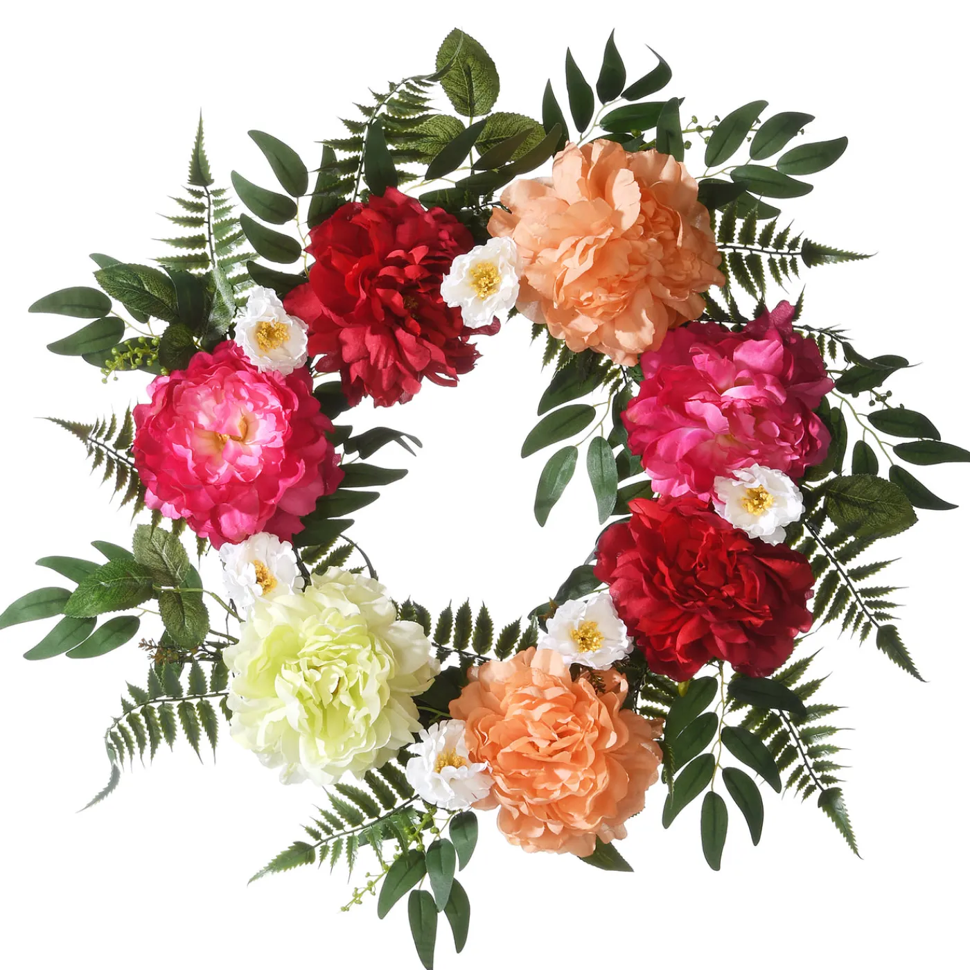 National Tree Company 22 in. Spring Wreath with Flower Blooms, Leafy Greens