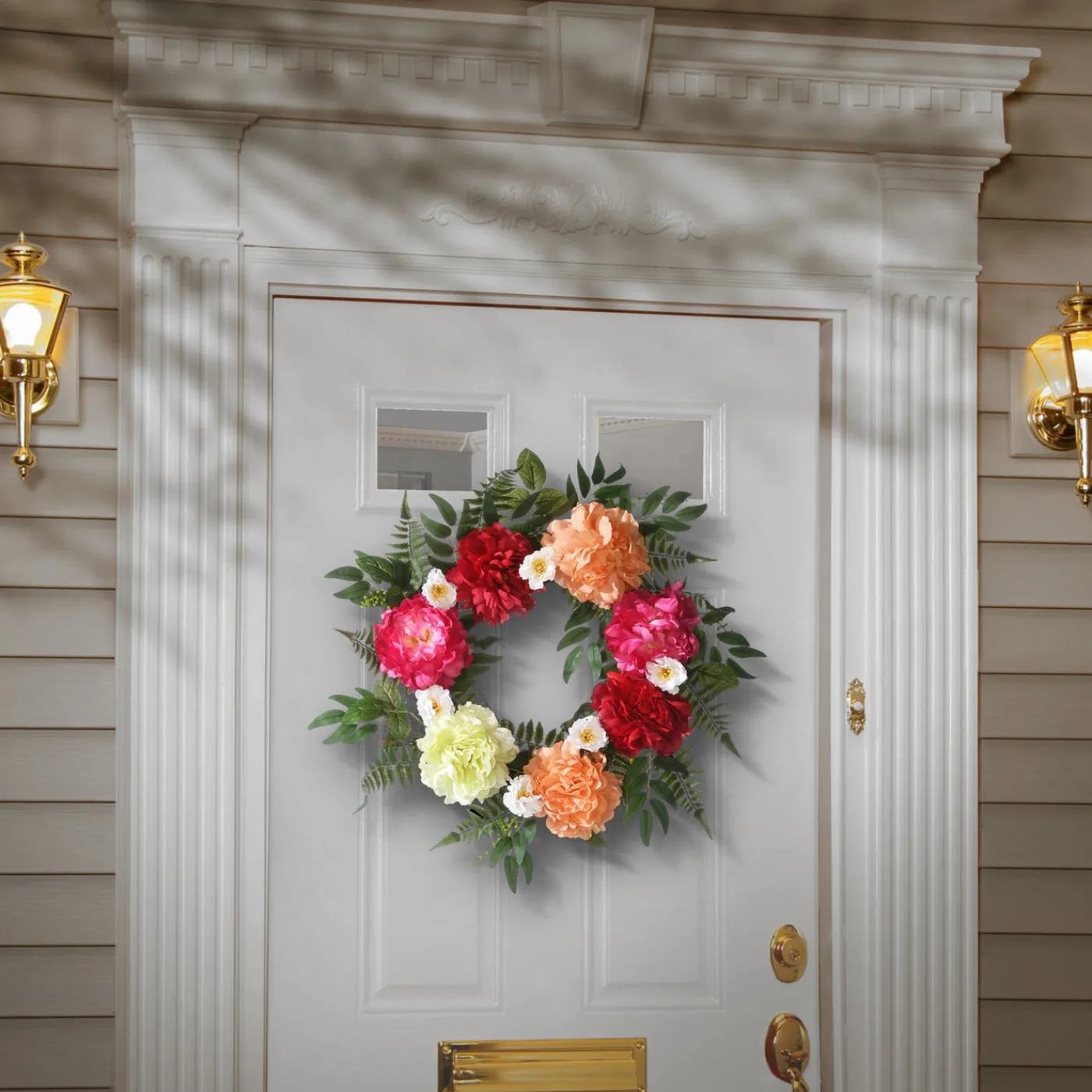 National Tree Company 22 in. Spring Wreath with Flower Blooms, Leafy Greens