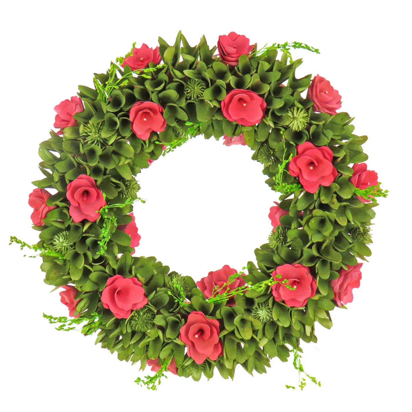 National Tree Company 18 in. Spring Wreath with Green Assorted Flower Blooms, Seed Pods, Flowing Green Stems