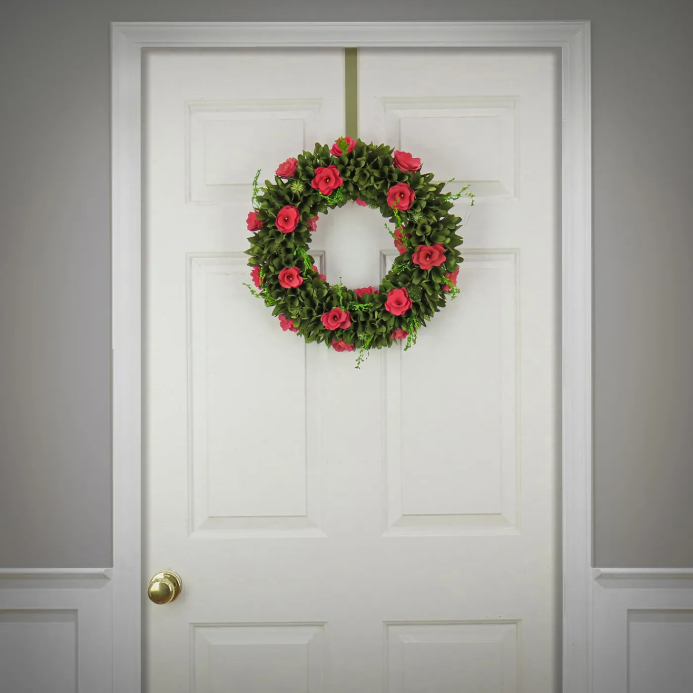 National Tree Company 18 in. Spring Wreath with Green Assorted Flower Blooms, Seed Pods, Flowing Green Stems