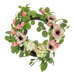 National Tree Company 22 in. Spring Wreath with Hydrangea, Tulip, and Eucalyptus Blooms