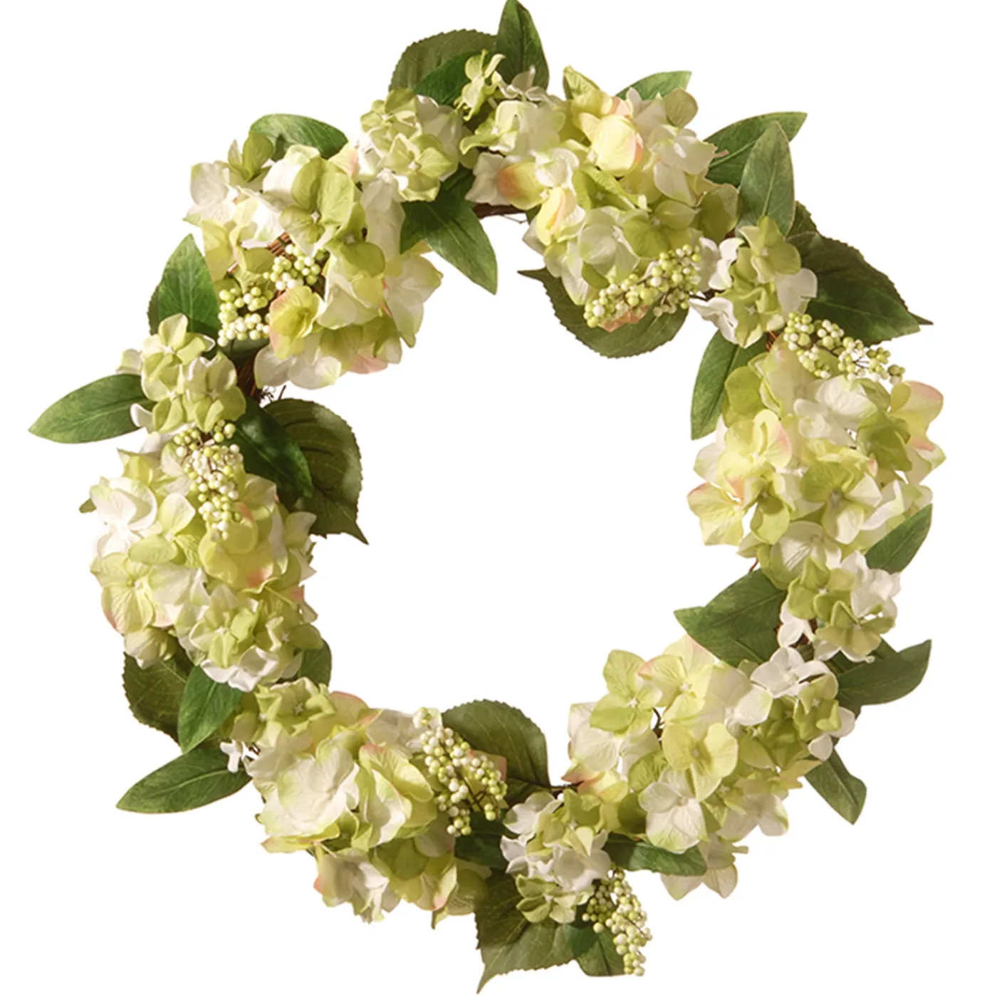National Tree Company 24 in. Spring Wreath with Hydrangea Blooms, Berry Clusters, Leafy Greens
