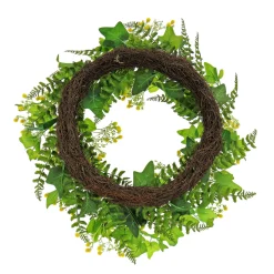 National Tree Company 24 in. Spring Wreath with Ivy, Fern Leaves, Seed Pods, and Flowing Green Stems