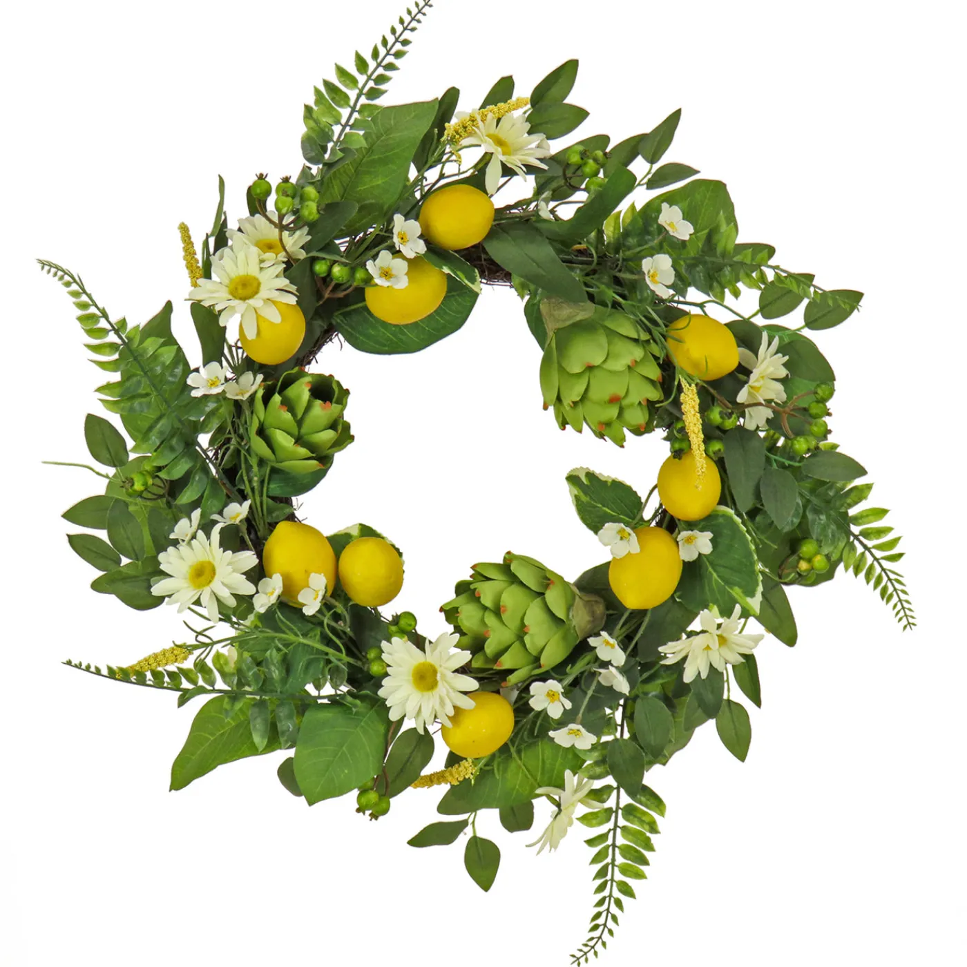 National Tree Company 22 in. Spring Wreath with Lemons, Artichokes, Daisy Blooms, Leafy Greens