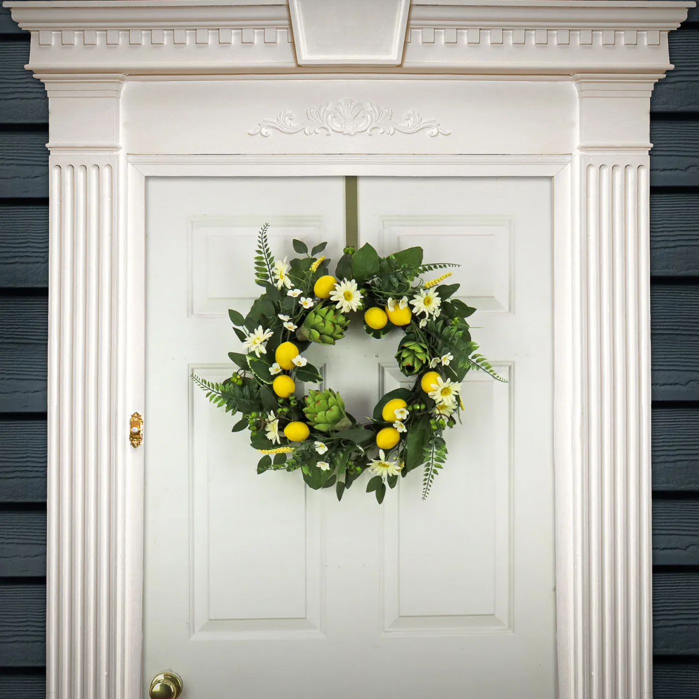 National Tree Company 22 in. Spring Wreath with Lemons, Artichokes, Daisy Blooms, Leafy Greens