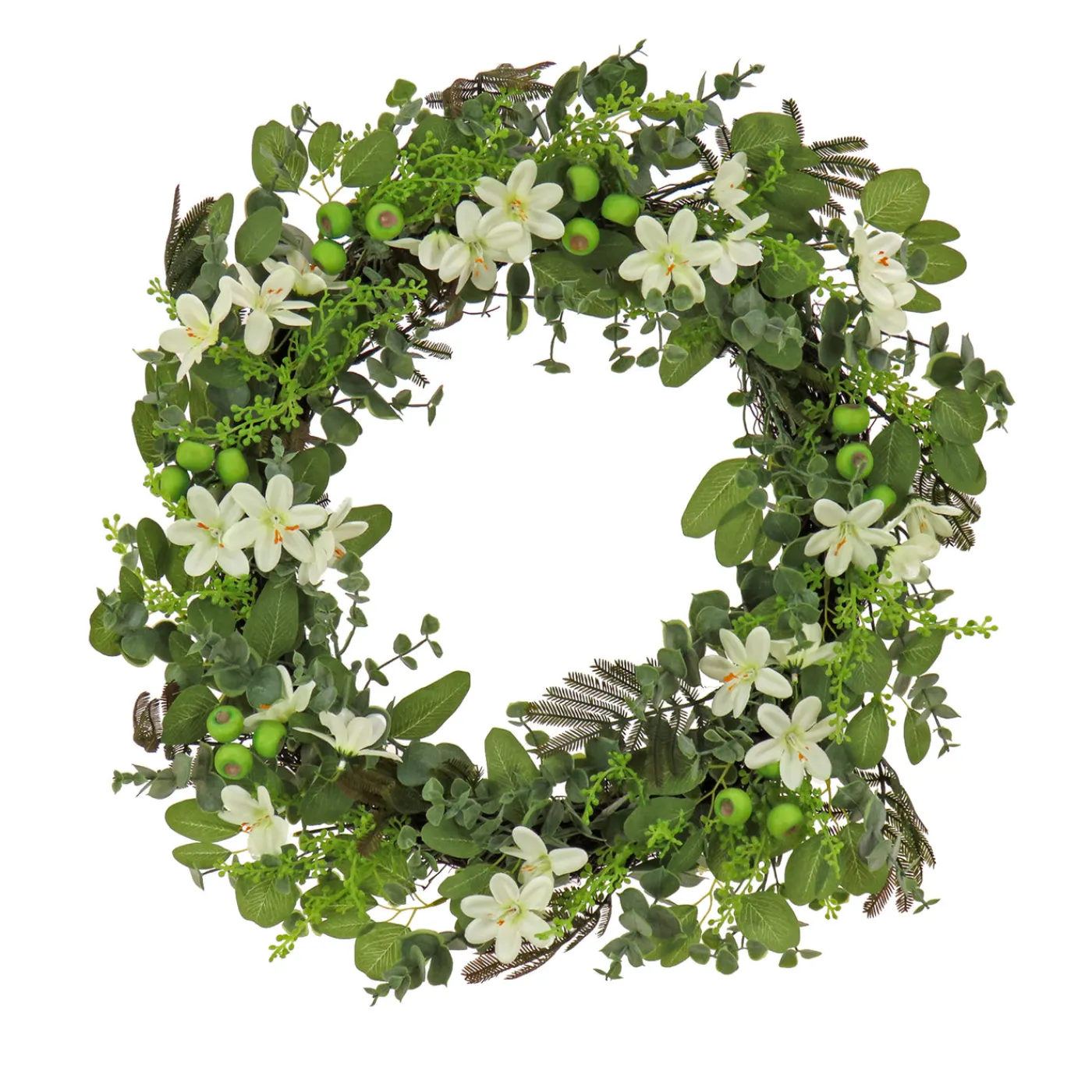 National Tree Company 24 in. Spring Wreath with Mixed Flower Blooms and Flowing Green Stems