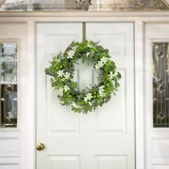 National Tree Company 24 in. Spring Wreath with Mixed Flower Blooms and Flowing Green Stems