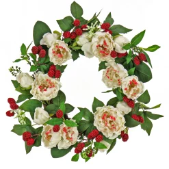 National Tree Company 22 in. Spring Wreath with Peony Flowers, Raspberries, and Leafy Greens