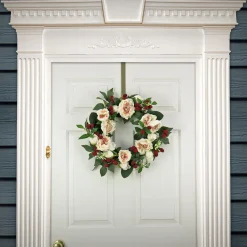 National Tree Company 22 in. Spring Wreath with Peony Flowers, Raspberries, and Leafy Greens