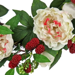 National Tree Company 22 in. Spring Wreath with Peony Flowers, Raspberries, and Leafy Greens