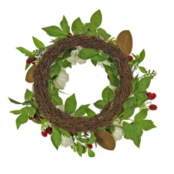 National Tree Company 22 in. Spring Wreath with Peony Flowers, Raspberries, and Leafy Greens