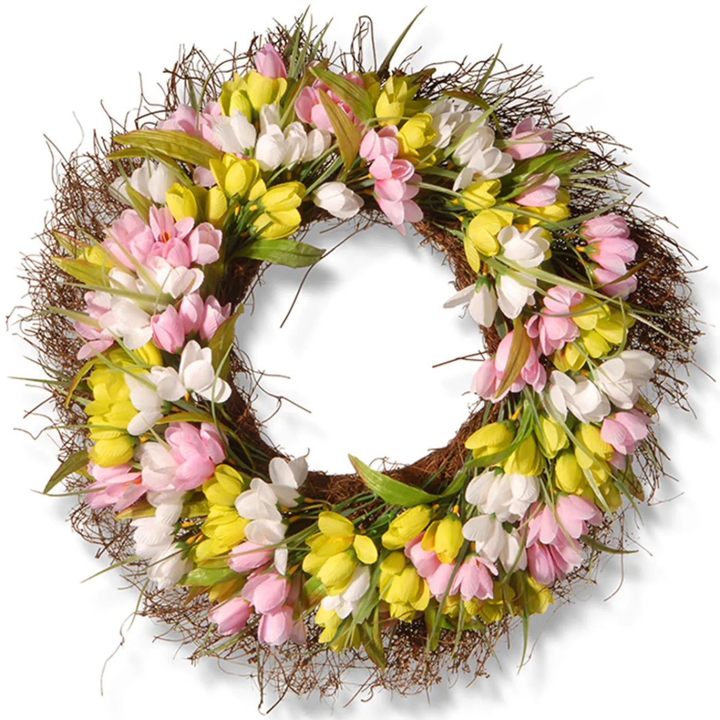 National Tree Company 21 in. Spring Wreath with Pink, Yellow and White Tulips
