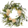 National Tree Company 20 in. Spring Wreath with Pink and White Flower Blooms, Yellow Berry Clusters, Fern Fronds
