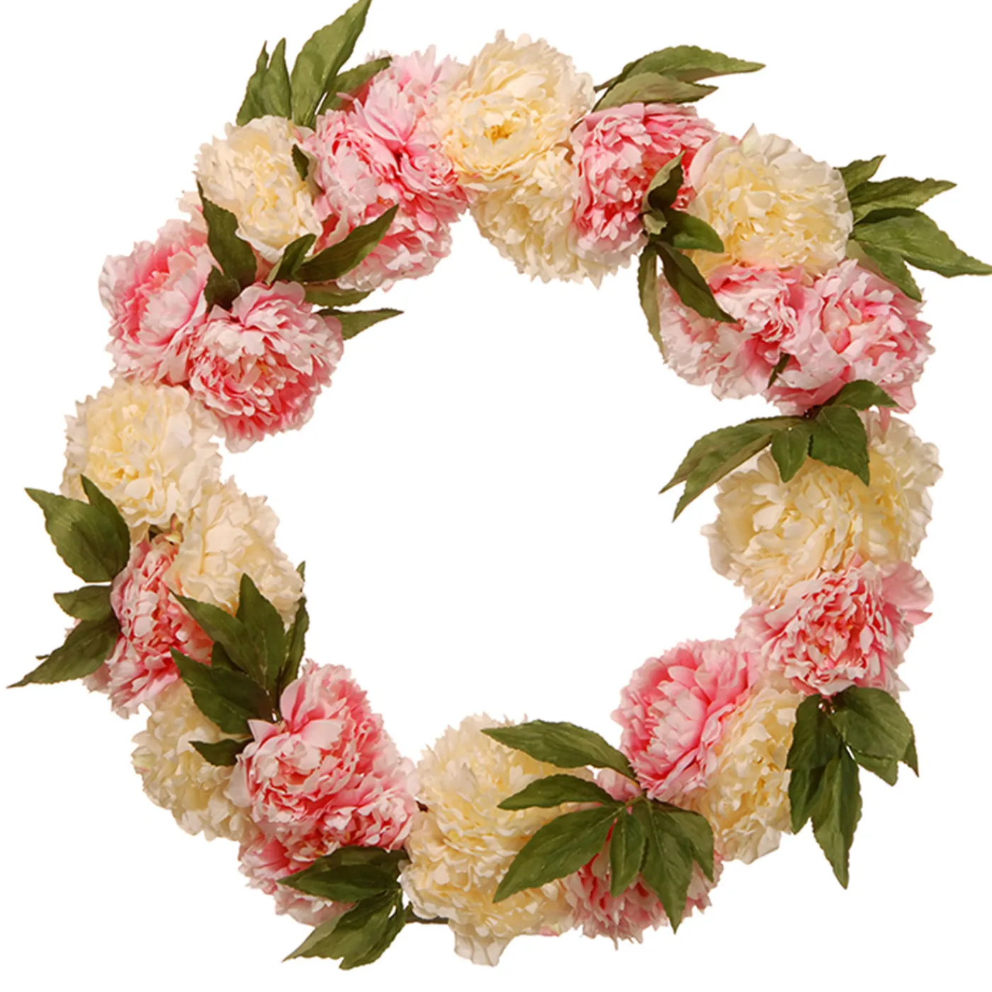 National Tree Company 24 in. Spring Wreath with Pink and White Peony Blooms, Leafy Greens