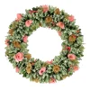 National Tree Company 18 in. Spring Wreath with Pink and Brown Assorted Wood Cut Flowers, Flowing Green Leaves