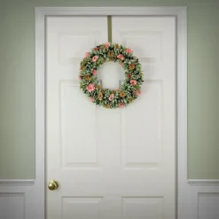 National Tree Company 18 in. Spring Wreath with Pink and Brown Assorted Wood Cut Flowers, Flowing Green Leaves