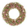 National Tree Company 18 in. Spring Wreath with Pink and Green Assorted Wood Cut Flowers, Flowing Green Leaves