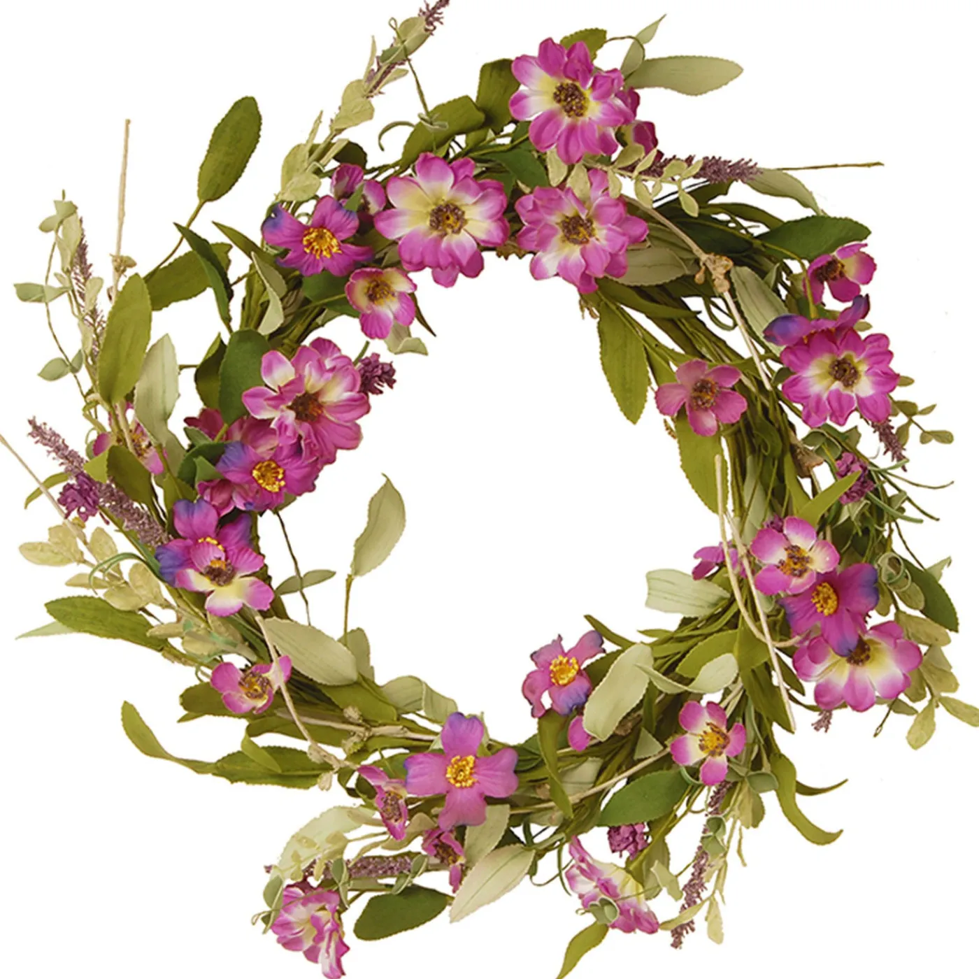 National Tree Company 20 in. Spring Wreath with Purple Daisy Blooms, Lavender Flowers, and Leafy Greens