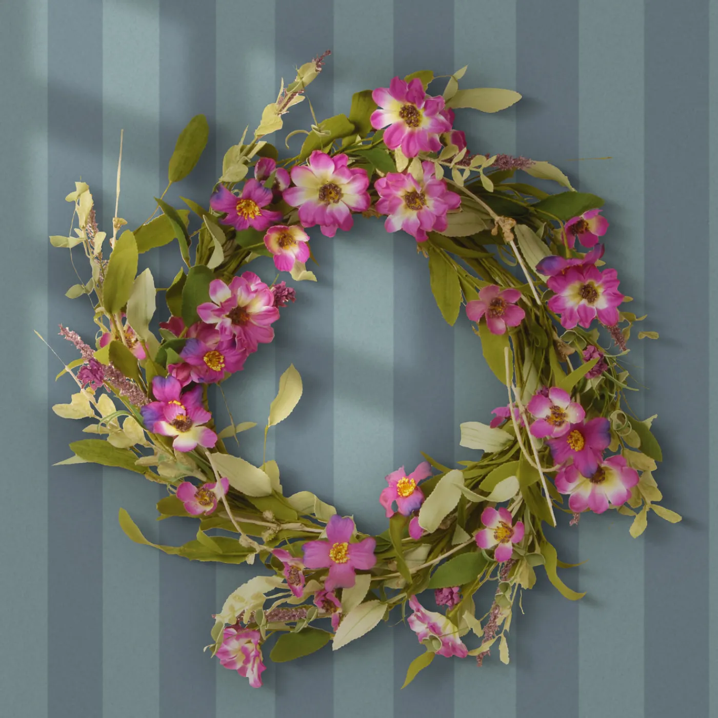 National Tree Company 20 in. Spring Wreath with Purple Daisy Blooms, Lavender Flowers, and Leafy Greens