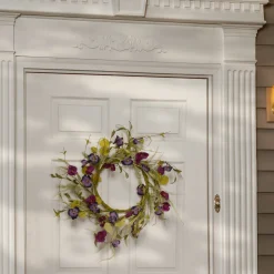 National Tree Company 22 in. Spring Wreath with Purple Pansy and Poppy Flowers, Seed Pods, Leafy Greens