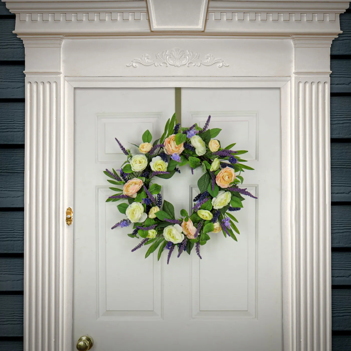 National Tree Company 24 in. Spring Wreath with Ranunculus and Astilbe Flower Blooms