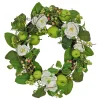 National Tree Company 24 in. Spring Wreath with Rose Blooms, Apples, Leafy Greens