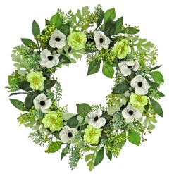 National Tree Company 24 in. Spring Wreath with Rose and Anemone Blooms