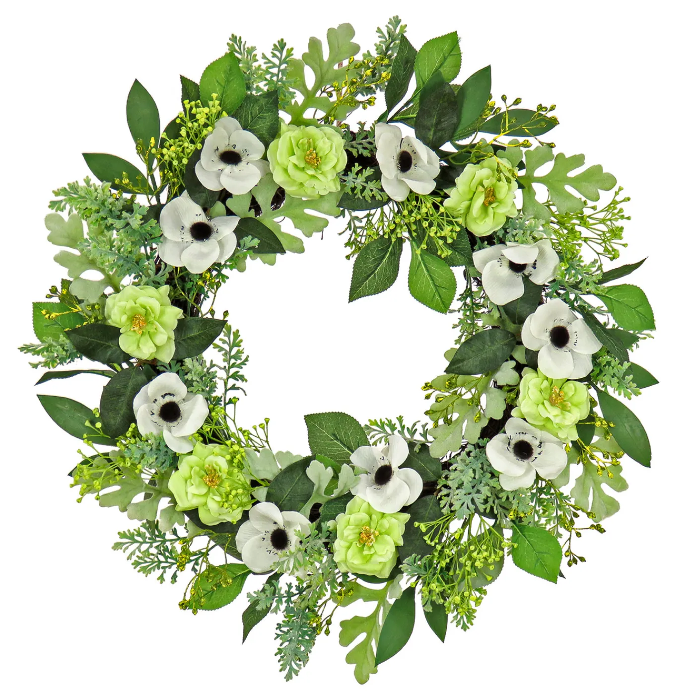 National Tree Company 24 in. Spring Wreath with Rose and Anemone Blooms