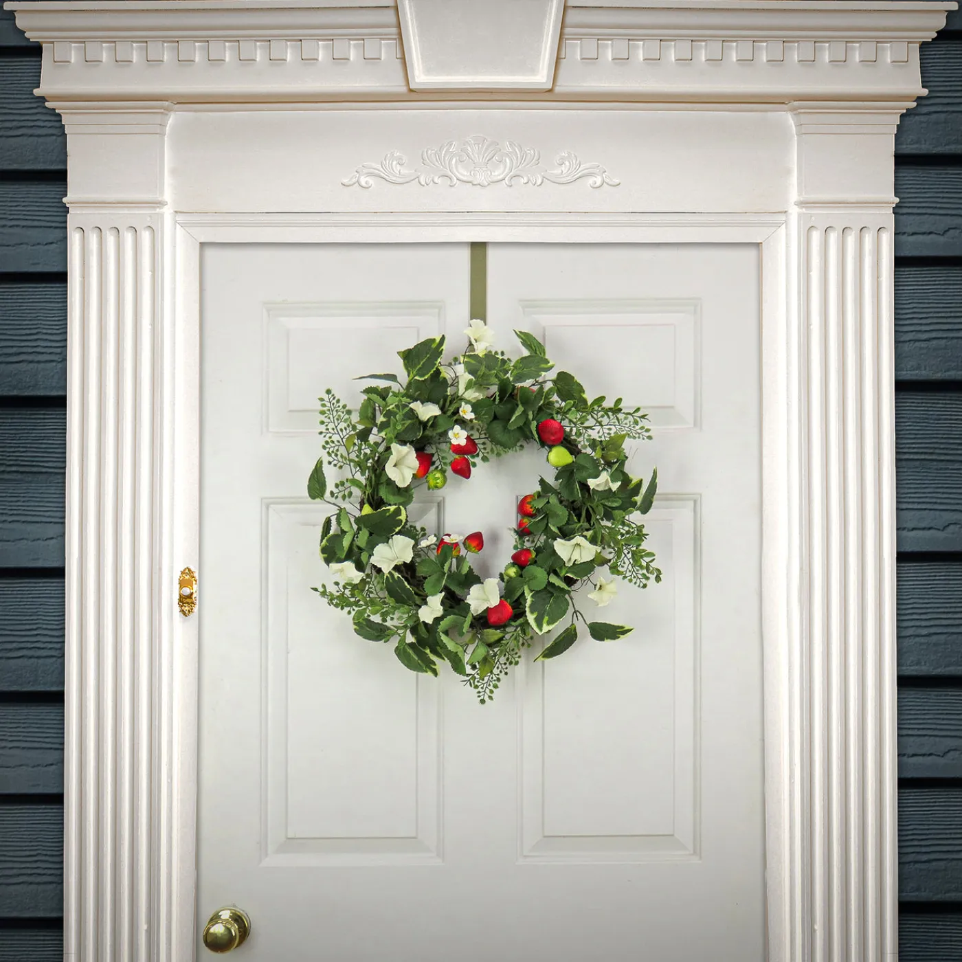 National Tree Company 22 in. Spring Wreath with Strawberries, Petunia Blooms, and Leafy Greens