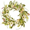 National Tree Company 20 in. Spring Wreath with White and Purple Mixed Flower Blooms, Flowing Green Stems, Seed Pods
