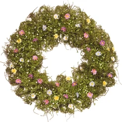 National Tree Company 19 in. Spring Wreath with Yellow, White, Pink and Blue Flower Blooms, Green Ivy, Berries