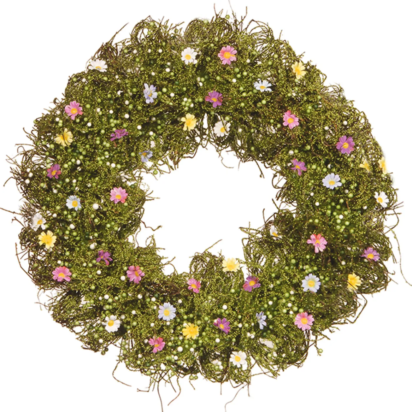 National Tree Company 19 in. Spring Wreath with Yellow, White, Pink and Blue Flower Blooms, Green Ivy, Berries