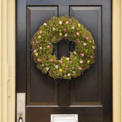National Tree Company 19 in. Spring Wreath with Yellow, White, Pink and Blue Flower Blooms, Green Ivy, Berries
