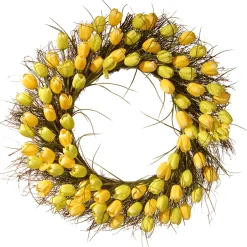 National Tree Company 32 in. Spring Wreath with Yellow Tulip Blooms, Flowing Green Stems