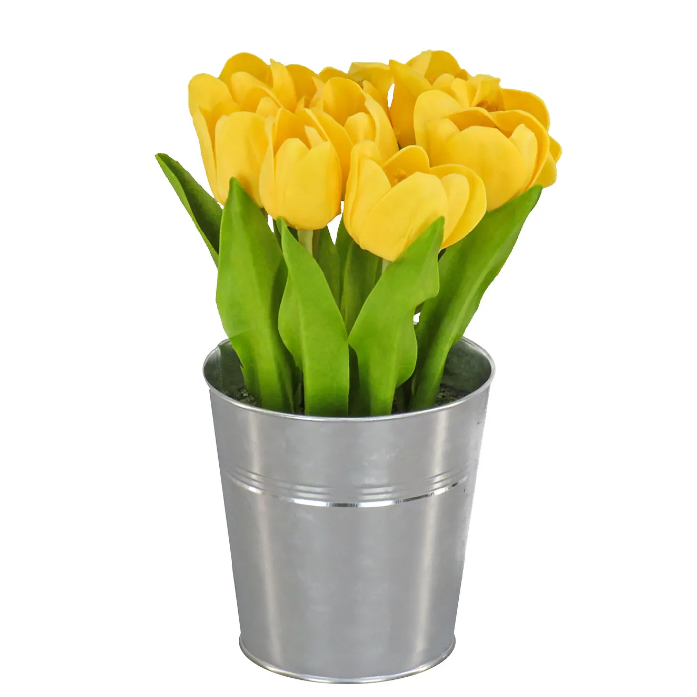 National Tree Company 9 in. Spring Yellow Tulip Bouquet in Metal Pot
