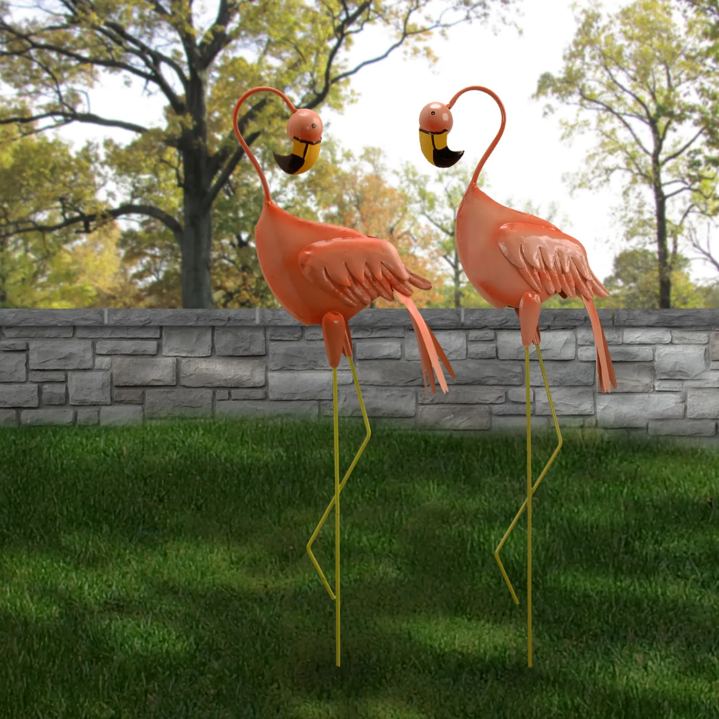 National Tree Company 33 in. Standing Peach Flamingo Metal Lawn Decoration