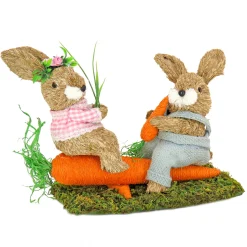 National Tree Company 14 in. Two Bunnies on Carrot Seesaw Table Decoration
